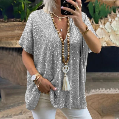 Isidora | Camiseta de lentejuelas con cuello de pico
