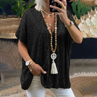 Isidora | Camiseta de lentejuelas con cuello de pico