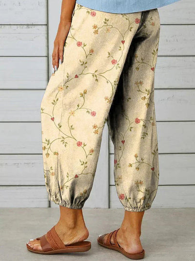 Mirna | Pantalón de algodón con estampado floral retro