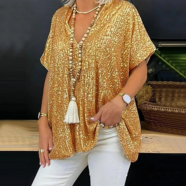 Isidora | Camiseta de lentejuelas con cuello de pico
