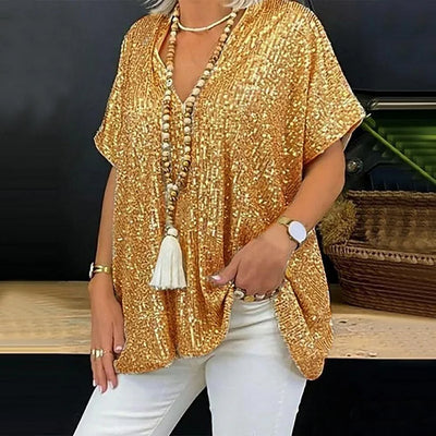 Isidora | Camiseta de lentejuelas con cuello de pico