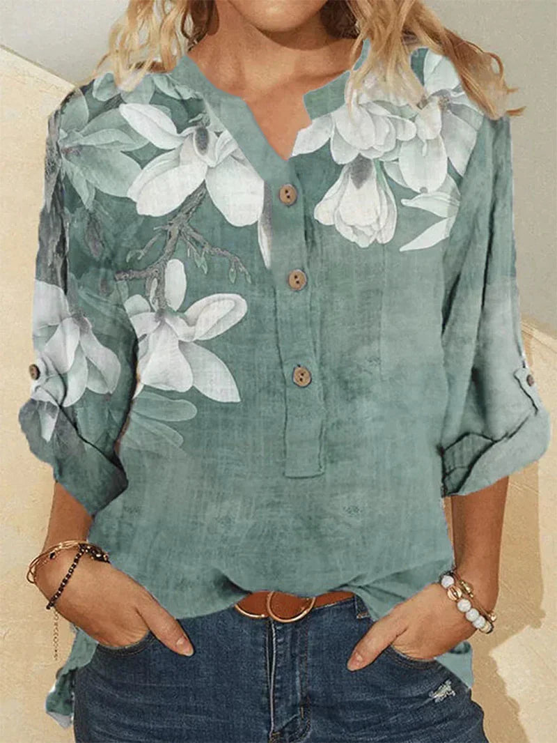Isis | Camisa de cuello alto de algodón con bordado floral para mujer