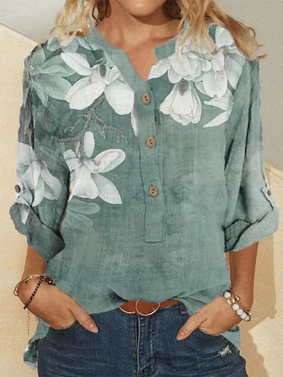 Isis | Camisa de cuello alto de algodón con bordado floral para mujer