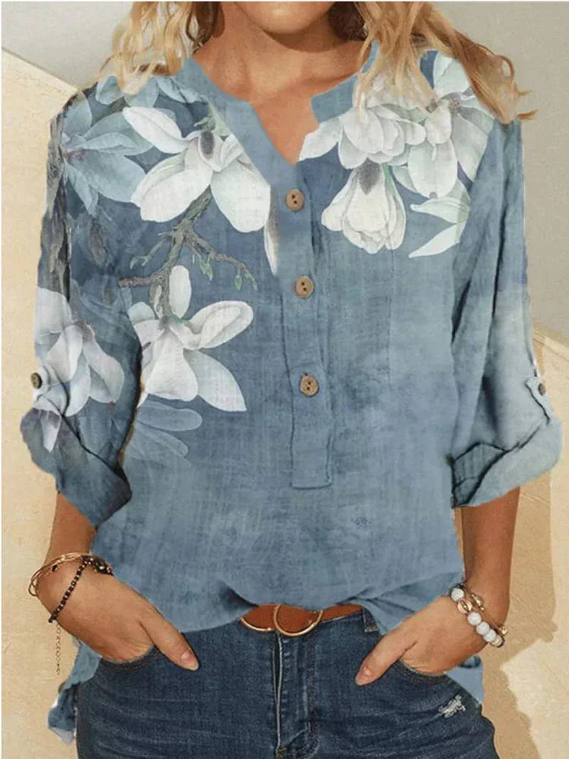 Isis | Camisa de cuello alto de algodón con bordado floral para mujer