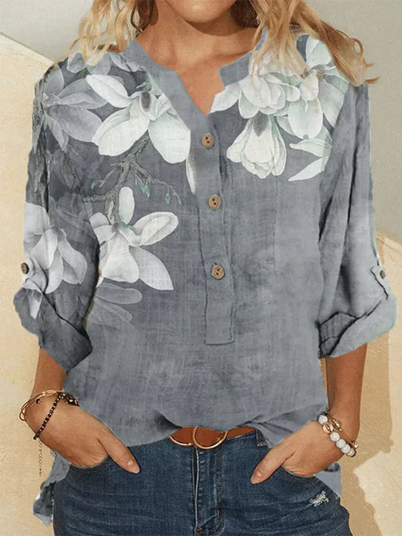Isis | Camisa de cuello alto de algodón con bordado floral para mujer