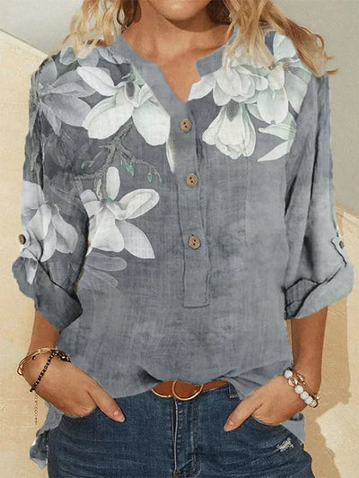 Isis | Camisa de cuello alto de algodón con bordado floral para mujer