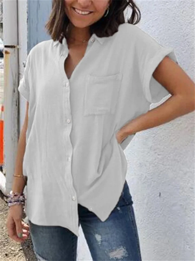 Rocío | Camisa casual de lino y algodón Tops vintage de manga corta