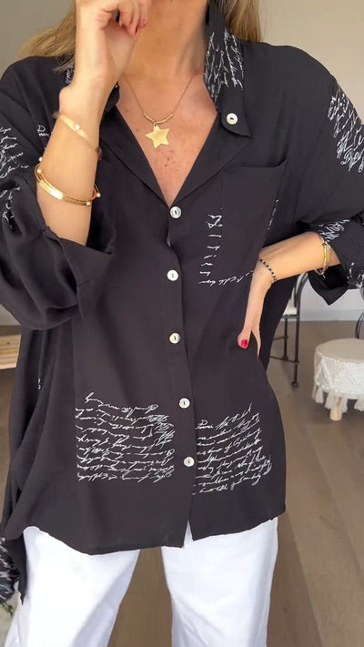 Jimena | Camisa con solapa y estampado de letras