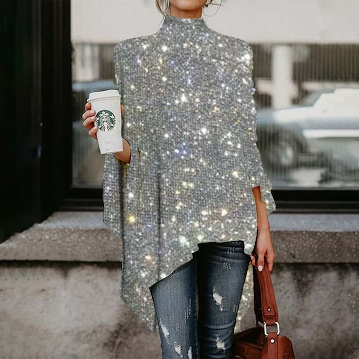 Agustina | Top con Cuello Simulado y Estampado Plateado de Glamorous