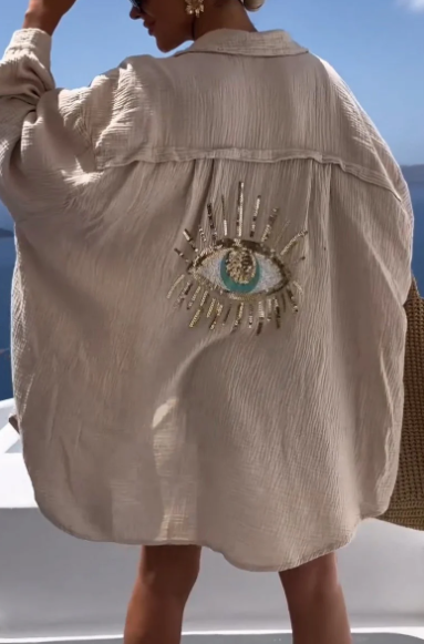 Florencia | Evil Eye Camisa Casual de lentejuelas y cuentas
