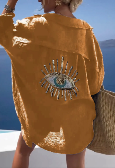 Florencia | Evil Eye Camisa Casual de lentejuelas y cuentas