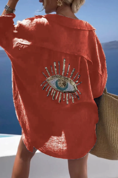 Florencia | Evil Eye Camisa Casual de lentejuelas y cuentas