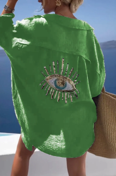 Florencia | Evil Eye Camisa Casual de lentejuelas y cuentas