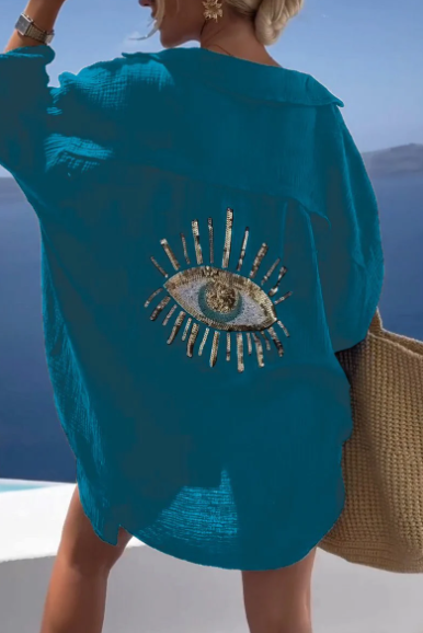 Florencia | Evil Eye Camisa Casual de lentejuelas y cuentas