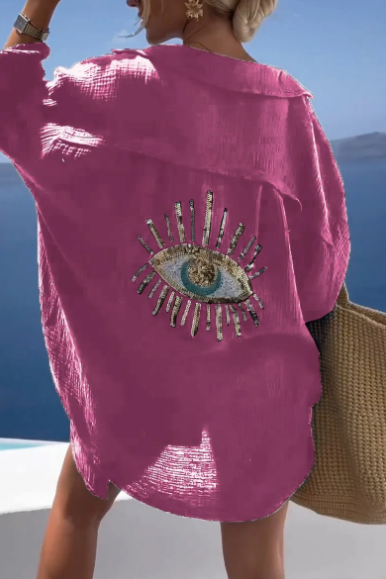 Florencia | Evil Eye Camisa Casual de lentejuelas y cuentas