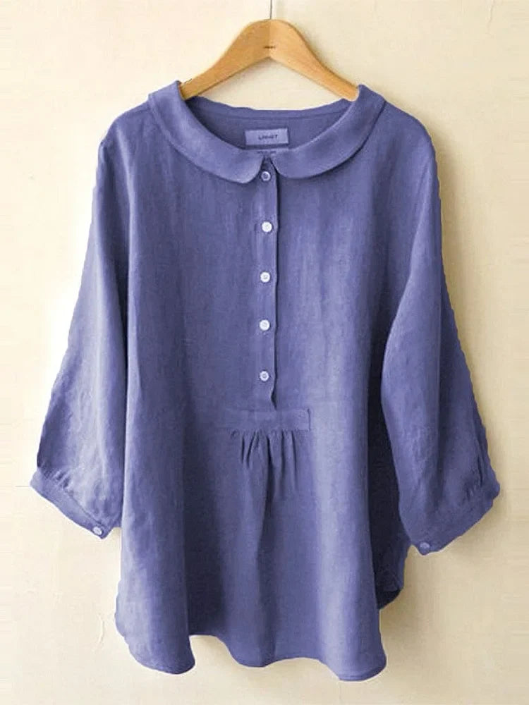 Adriana | Camisa de manga corta de algodón y lino para mujer