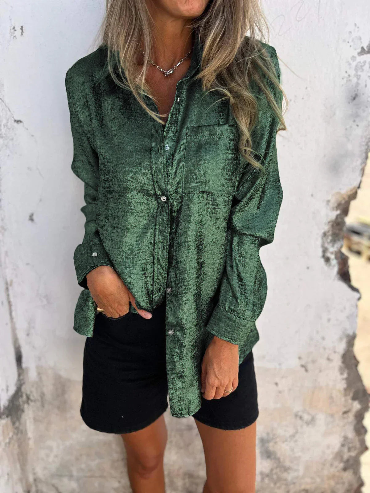 Beatriz | Camisa casual de solapa de moda de gamuza