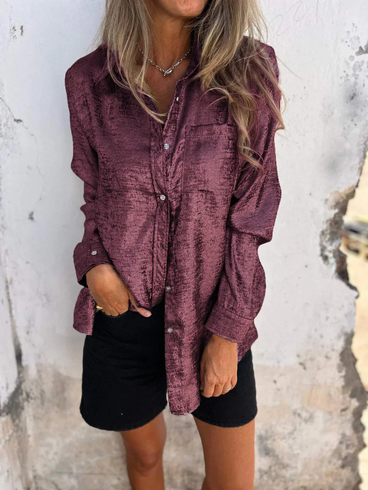 Beatriz | Camisa casual de solapa de moda de gamuza