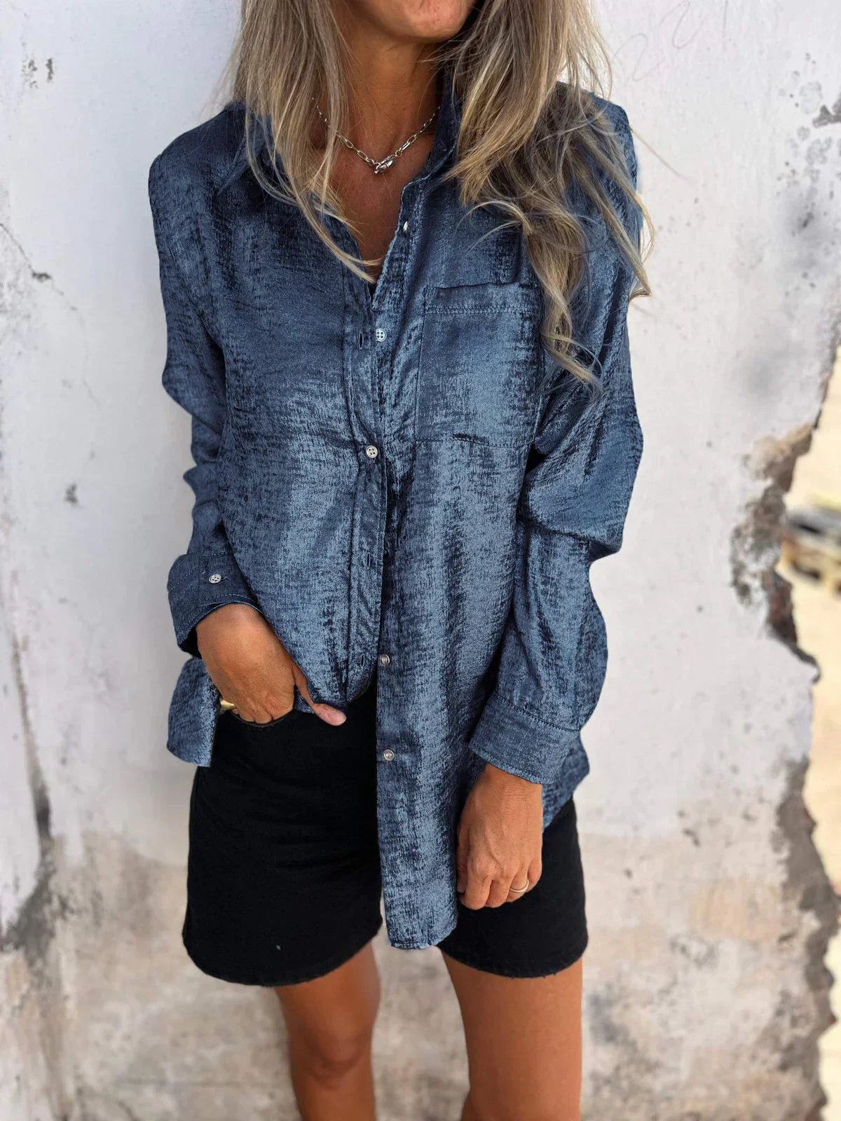 Beatriz | Camisa casual de solapa de moda de gamuza