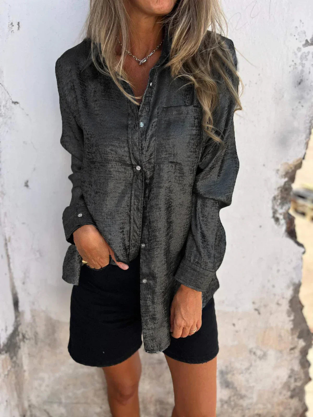 Beatriz | Camisa casual de solapa de moda de gamuza