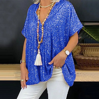 Isidora | Camiseta de lentejuelas con cuello de pico
