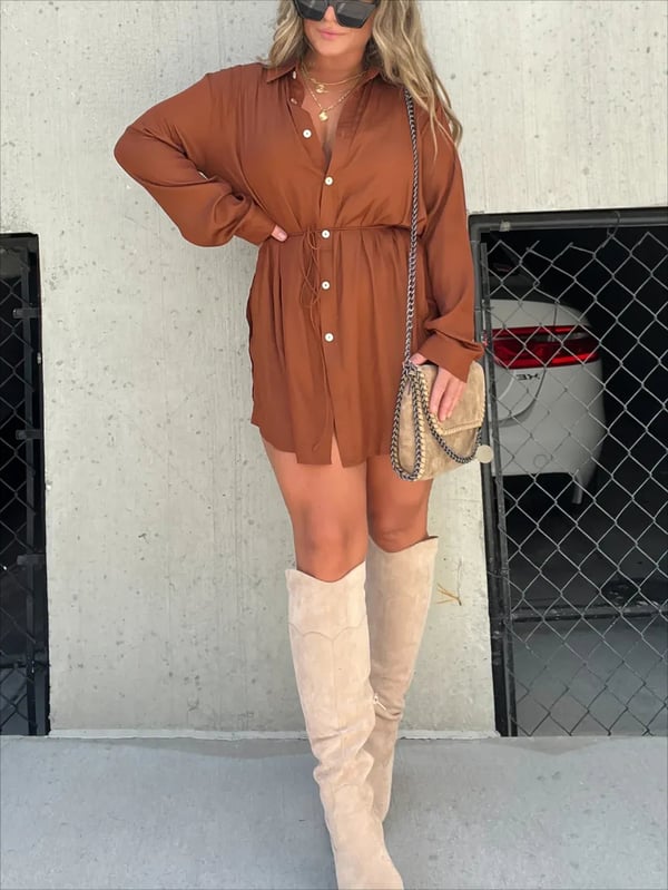 Bárbara | Traje Camisero de Mujer Stella Color Liso Manga Larga