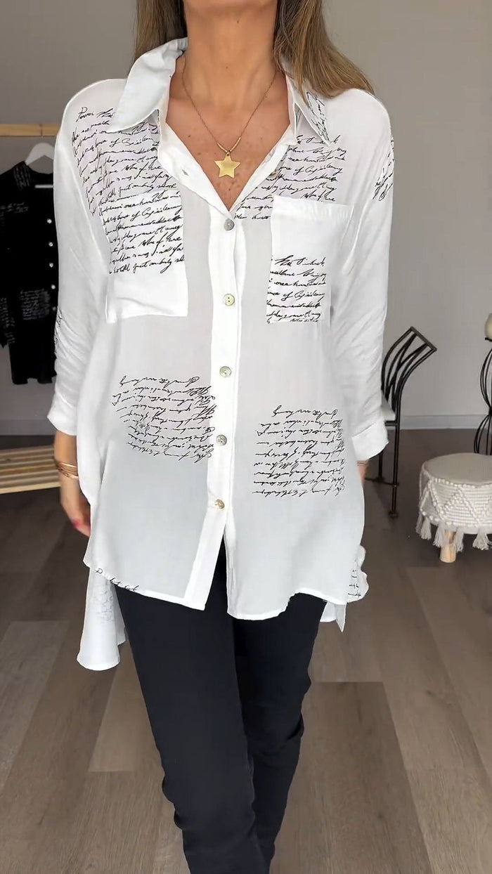 Jimena | Camisa con solapa y estampado de letras