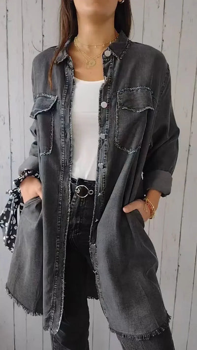 Lorena | Faux Denim Cómodo Abrigo Largo Camisa