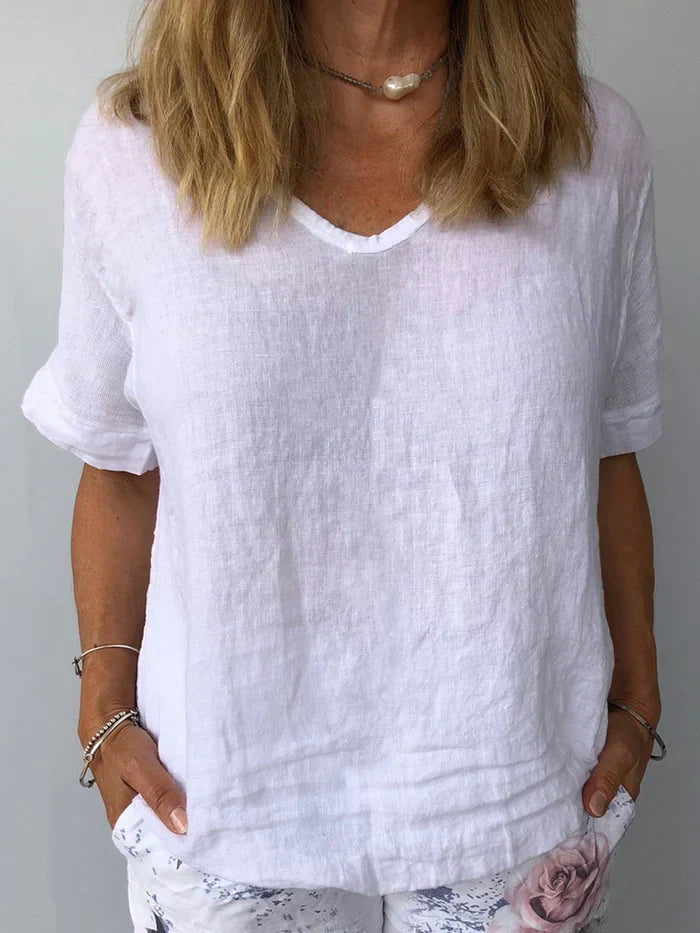 Manuela | Camisa casual de algodón de color puro para mujer
