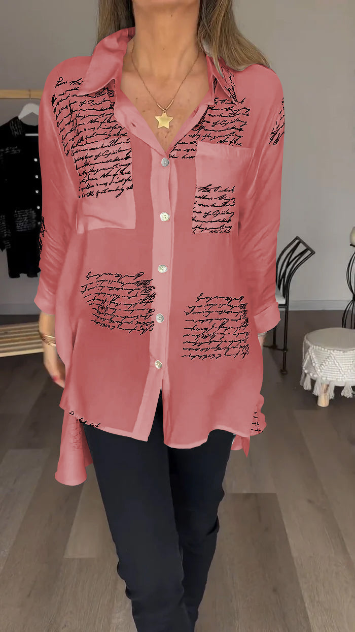 Jimena | Camisa con solapa y estampado de letras