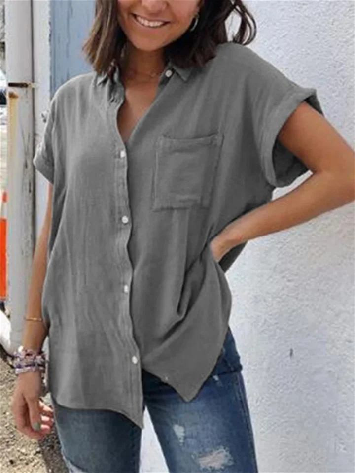 Rocío | Camisa casual de lino y algodón Tops vintage de manga corta