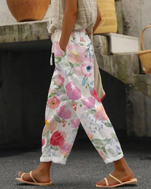 Lourdes | Pantalón floral con corte recto y caída fluida