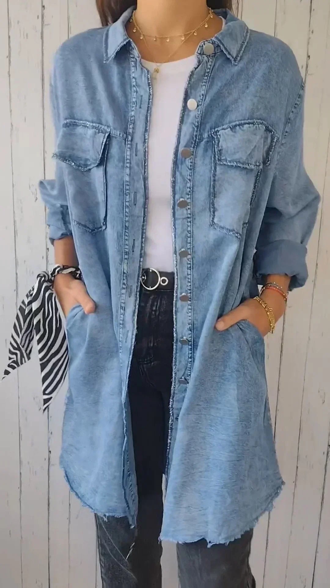 Lorena | Faux Denim Cómodo Abrigo Largo Camisa