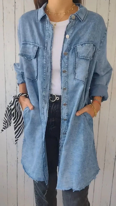 Lorena | Faux Denim Cómodo Abrigo Largo Camisa