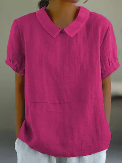 Elisa | Top de algodón y lino de color sólido