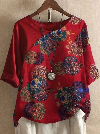 Eva | Camiseta de manga corta con botones y estampado floral para mujer