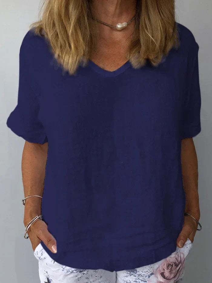 Manuela | Camisa casual de algodón de color puro para mujer