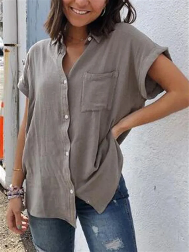 Rocío | Camisa casual de lino y algodón Tops vintage de manga corta