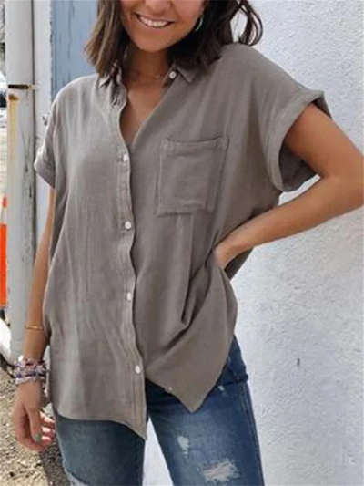 Rocío | Camisa casual de lino y algodón Tops vintage de manga corta
