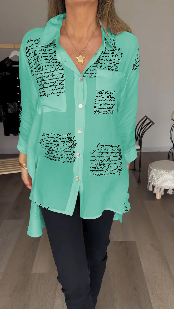 Jimena | Camisa con solapa y estampado de letras
