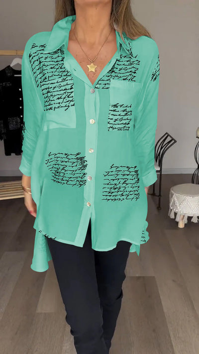 Jimena | Camisa con solapa y estampado de letras