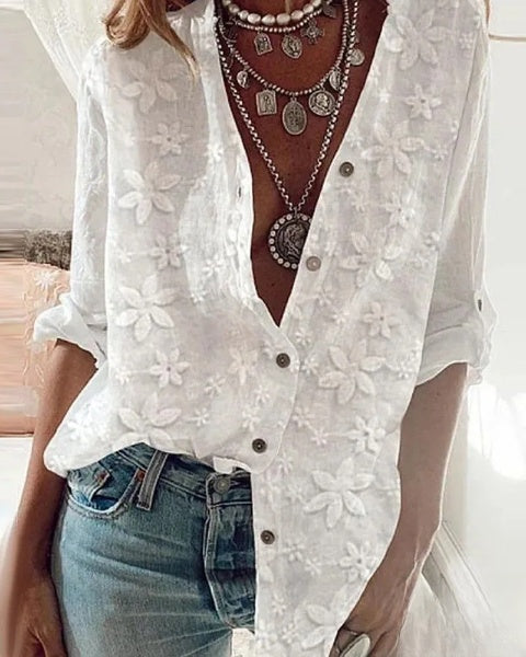 Romina | Camisa de manga larga con botones y estampado floral