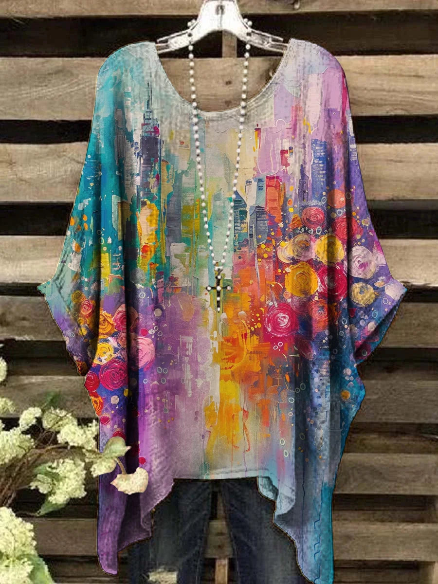Zulema | Top de cuello redondo con estampado geométrico y estilo vintage
