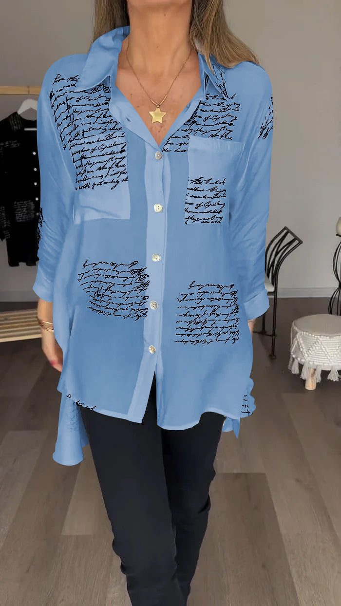 Jimena | Camisa con solapa y estampado de letras