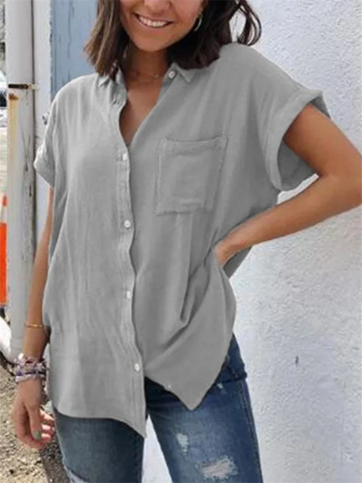Rocío | Camisa casual de lino y algodón Tops vintage de manga corta
