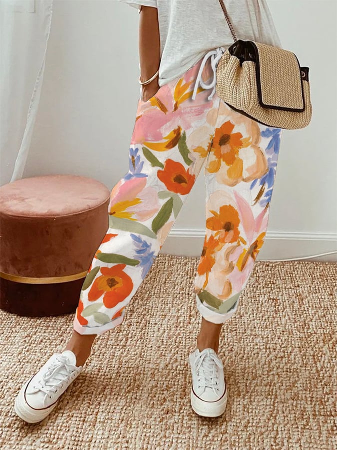 Salomé | Pantalón floral con cordón decorativo y estilo cómodo