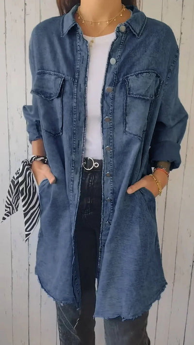 Lorena | Faux Denim Cómodo Abrigo Largo Camisa