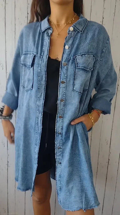 Paula | Cómoda camisa larga de tejido vaquero sintético