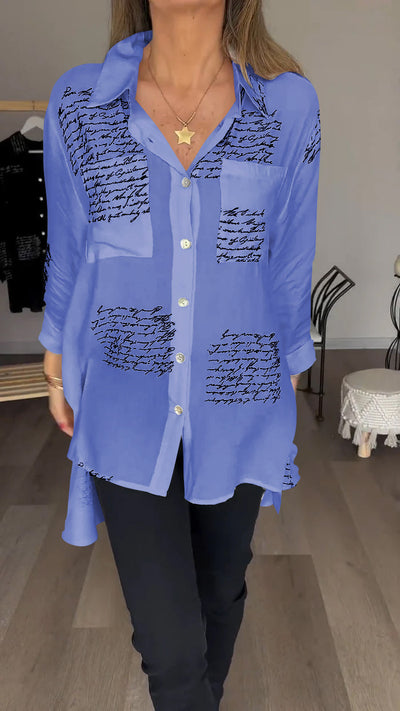Jimena | Camisa con solapa y estampado de letras