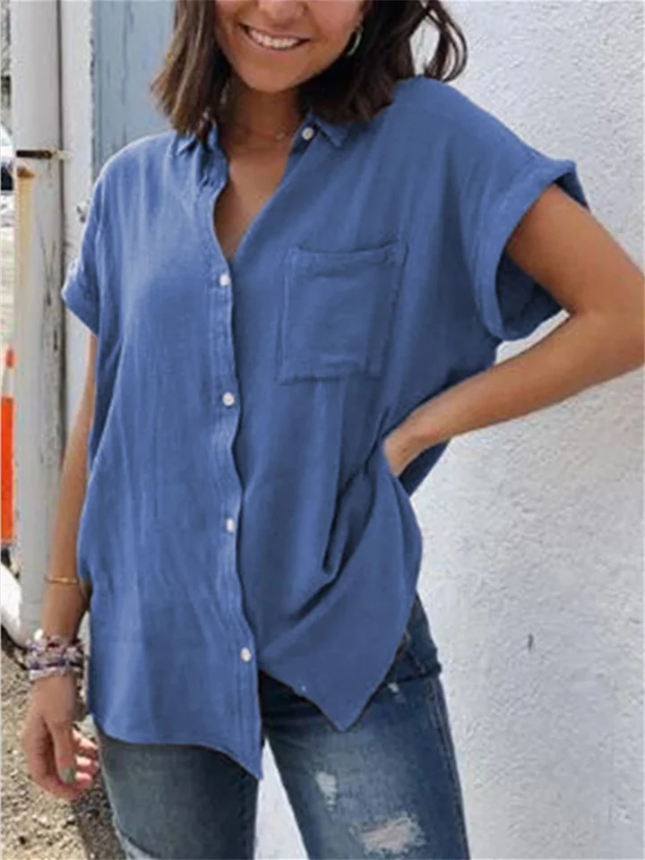 Rocío | Camisa casual de lino y algodón Tops vintage de manga corta